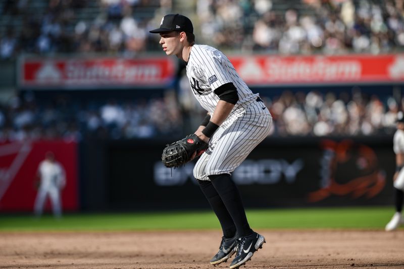 Jun 20, 2024; Bronx, New York, USA; New York Yankees catcher Ben Rice (93) at first base during the sixth inning against the Baltimore Orioles at Yankee Stadium. Mandatory Credit: John Jones-USA TODAY Sports