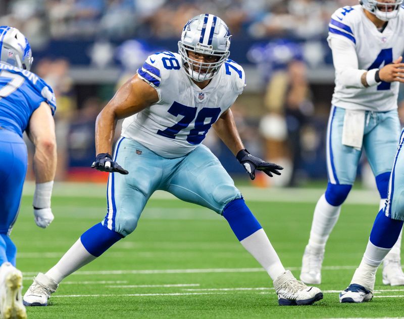 Dallas Cowboys offensive tackle Terence Steele (78) is seen during an NFL football game against the Detroit Lions, Sunday, Oct. 23, 2022, in Arlington, Texas. Dallas won 24-6. (AP Photo/Brandon Wade)