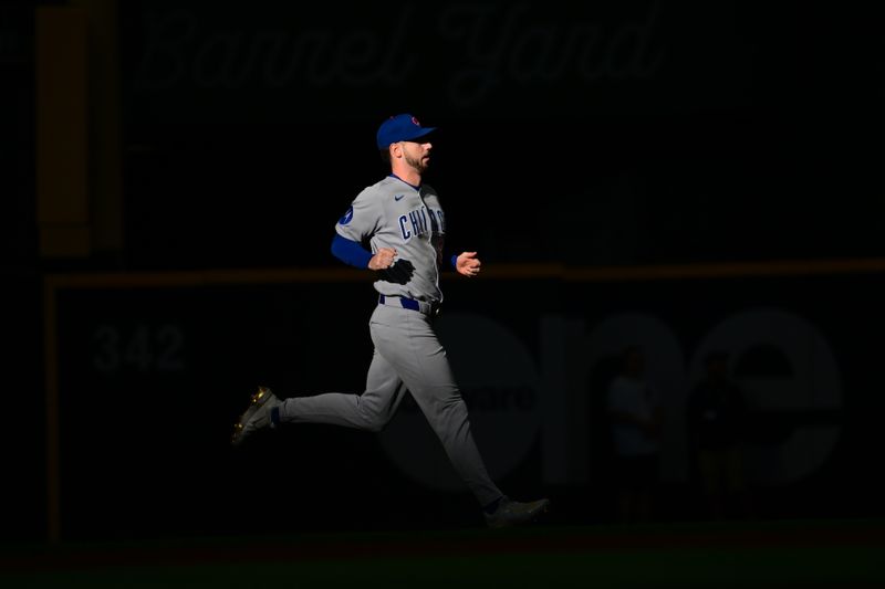 May 3, 2025; Milwaukee, Wisconsin, USA; Chicago Cubs right fielder Kyle Tucker (30) warms up before game against the Milwaukee Brewers at American Family Field. Mandatory Credit: Benny Sieu-Imagn Images