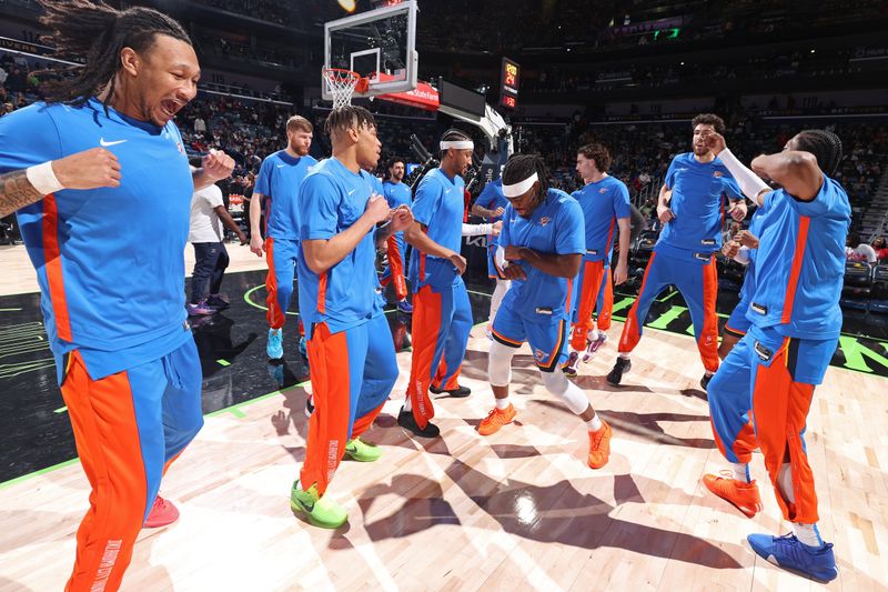 NEW ORLEANS, LA - JANUARY 26: The Oklahoma City Thunder dance before the game against the New Orleans Pelicans on January 26, 2024 at the Smoothie King Center in New Orleans, Louisiana. NOTE TO USER: User expressly acknowledges and agrees that, by downloading and or using this Photograph, user is consenting to the terms and conditions of the Getty Images License Agreement. Mandatory Copyright Notice: Copyright 2024 NBAE (Photo by Layne Murdoch Jr./NBAE via Getty Images)