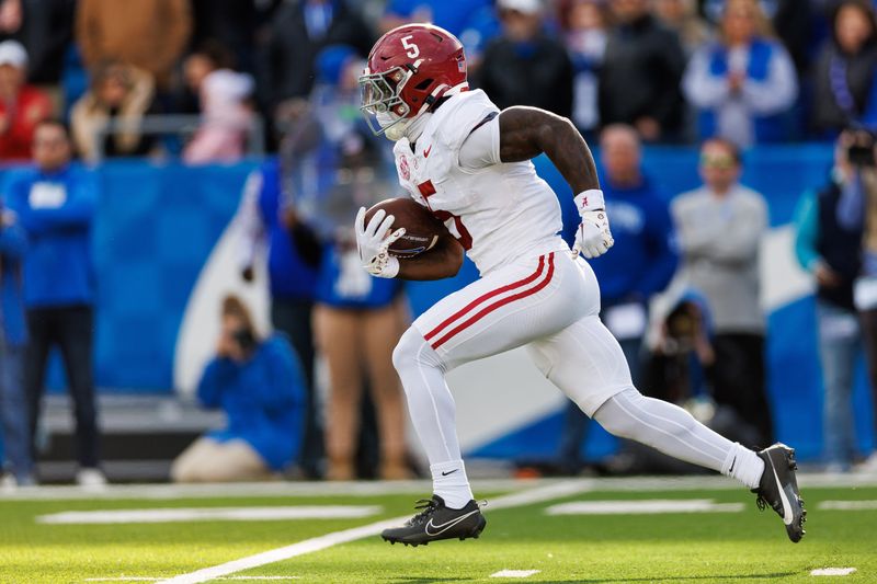 Nov 11, 2023; Lexington, Kentucky, USA;  Alabama Crimson Tide running back Roydell Williams (5) runs the ball during the third quarter against the Kentucky Wildcats at Kroger Field. Mandatory Credit: Jordan Prather-USA TODAY Sports