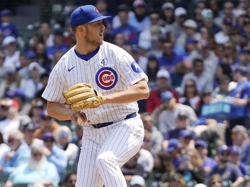 Jun 1, 2025; Chicago, Illinois, USA; Chicago Cubs pitcher Jameson Taillon (50) throws the ball against the Cincinnati Reds during the first inning at Wrigley Field. Mandatory Credit: David Banks-Imagn Images