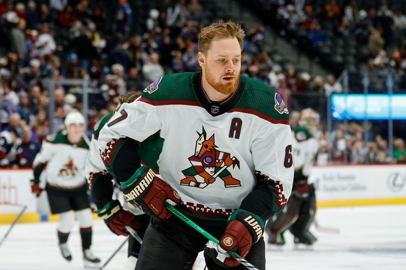 Dec 23, 2023; Denver, Colorado, USA; Arizona Coyotes left wing Lawson Crouse (67) before the game against the Colorado Avalanche at Ball Arena. Mandatory Credit: Isaiah J. Downing-USA TODAY Sports