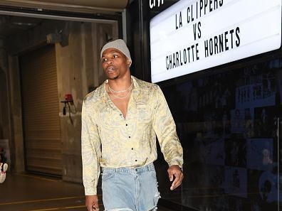 LOS ANGELES, CA - DECEMBER 26:  Russell Westbrook #0 of the LA Clippers arrives to the arena before the game  on December 26, 2023 at Crypto.Com Arena in Los Angeles, California. NOTE TO USER: User expressly acknowledges and agrees that, by downloading and/or using this Photograph, user is consenting to the terms and conditions of the Getty Images License Agreement. Mandatory Copyright Notice: Copyright 2023 NBAE (Photo by Juan Ocampo/NBAE via Getty Images)