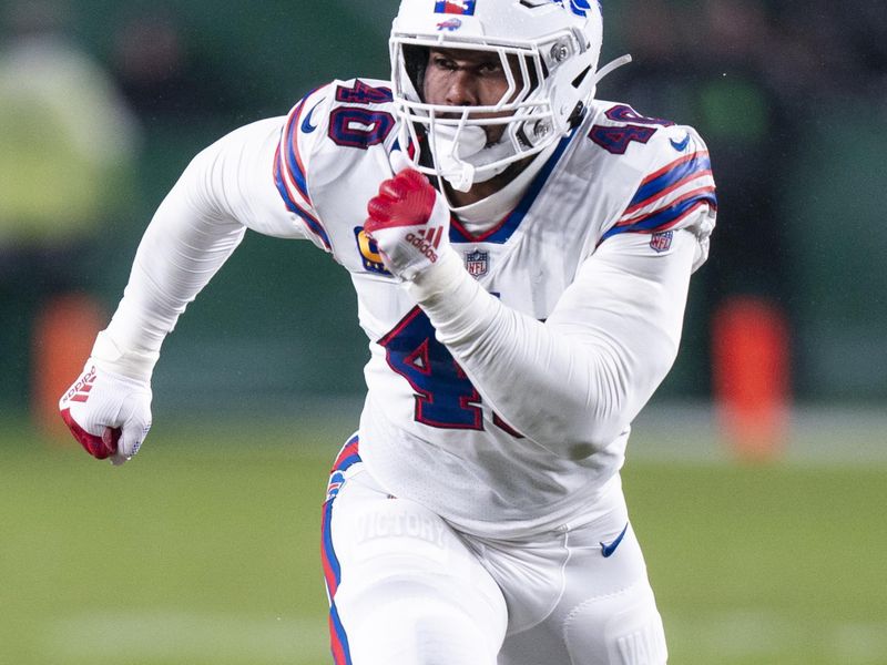 Buffalo Bills linebacker Von Miller (40) in action during the NFL football game against the Philadelphia Eagles, Sunday, Nov. 26, 2023, in Philadelphia. (AP Photo/Chris Szagola)