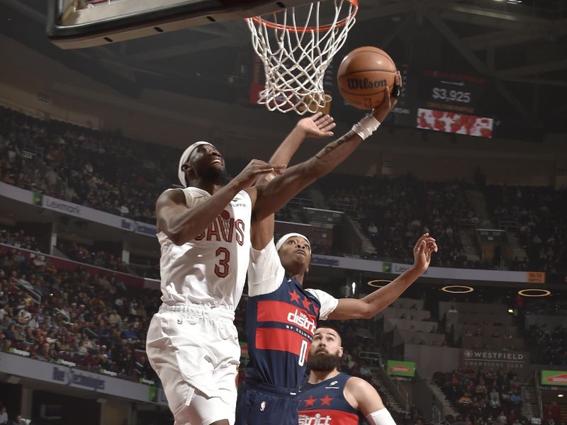 CLEVELAND, OH - DECEMBER 13: Caris LeVert #3 of the Cleveland Cavaliers drives to the basket during the game against the Washington Wizards on December 13, 2024 at Rocket Mortgage FieldHouse in Cleveland, Ohio. NOTE TO USER: User expressly acknowledges and agrees that, by downloading and/or using this Photograph, user is consenting to the terms and conditions of the Getty Images License Agreement. Mandatory Copyright Notice: Copyright 2024 NBAE (Photo by David Liam Kyle/NBAE via Getty Images)