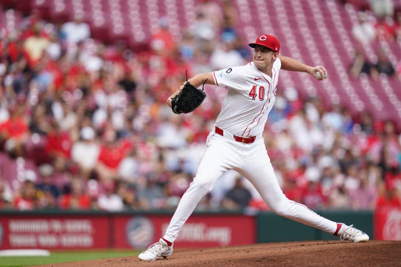 Jun 29, 2025; Cincinnati, Ohio, USA; Cincinnati Reds pitcher Nick Lodolo (40) throws a pitch in the first inning o against the San Diego Padres at Great American Ball Park. Mandatory Credit: Frank Bowen IV/ The USAToday Network via Imagn Images