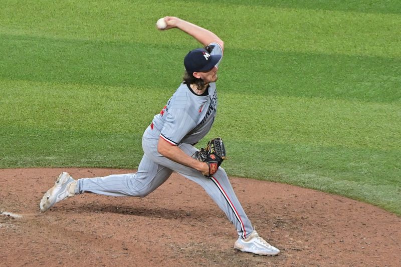 Jun 27, 2024; Phoenix, Arizona, USA;  Minnesota Twins pitcher Kody Funderburk (55) throws in the ninth inning against the Arizona Diamondbacks at Chase Field. Mandatory Credit: Matt Kartozian-USA TODAY Sports