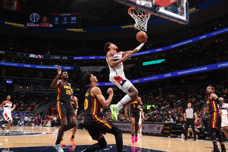 WASHINGTON, DC -? OCTOBER 30: Jordan Poole #13 of the Washington Wizards shoots the ball during the game against the Atlanta Hawks during a regular season game on October 30, 2024 at Capital One Arena in Washington, DC. NOTE TO USER: User expressly acknowledges and agrees that, by downloading and or using this Photograph, user is consenting to the terms and conditions of the Getty Images License Agreement. Mandatory Copyright Notice: Copyright 2024 NBAE (Photo by Kenny Giarla/NBAE via Getty Images)