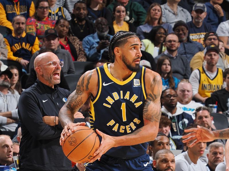 INDIANAPOLIS, IN - MARCH 19: Obi Toppin #1 of the Indiana Pacers looks to pass the ball during the game against the Dallas Mavericks on March 19, 2025 at Gainbridge Fieldhouse in Indianapolis, Indiana. NOTE TO USER: User expressly acknowledges and agrees that, by downloading and or using this Photograph, user is consenting to the terms and conditions of the Getty Images License Agreement. Mandatory Copyright Notice: Copyright 2025 NBAE (Photo by Ron Hoskins/NBAE via Getty Images)