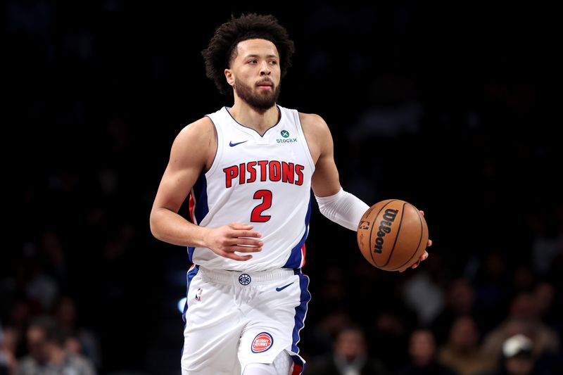 NEW YORK, NEW YORK - JANUARY 08: Cade Cunningham #2 of the Detroit Pistons in action against the Brooklyn Nets at Barclays Center on January 08, 2025 in the Brooklyn borough of New York City. NOTE TO USER: User expressly acknowledges and agrees that, by downloading and or using this photograph, user is consenting to the terms and conditions of the Getty Images License Agreement.  (Photo by Luke Hales/Getty Images)