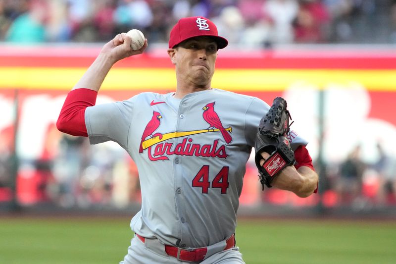 Apr 13, 2024; Phoenix, Arizona, USA; St. Louis Cardinals starting pitcher Kyle Gibson (44) throws against the Arizona Diamondbacks in the first inning at Chase Field. Mandatory Credit: Rick Scuteri-USA TODAY Sports