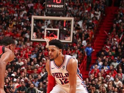 MIAMI, FL - DECEMBER 25:  Tobias Harris #12 of the Philadelphia 76ers handles the ball during the game  on December 25, 2023 at Kaseya Center Arena in Miami, Florida. NOTE TO USER: User expressly acknowledges and agrees that, by downloading and or using this Photograph, user is consenting to the terms and conditions of the Getty Images License Agreement. Mandatory Copyright Notice: Copyright 2023 NBAE (Photo by Issac Baldizon/NBAE via Getty Images)