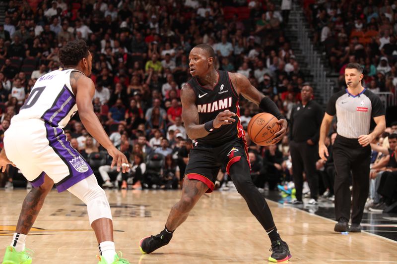 MIAMI, FL - NOVEMBER 4: Terry Rozier #2 of the Miami Heat dribbles the ball during the game against the Sacramento Kings during a regular season game on November 4, 2024 at Kaseya Center in Miami, Florida. NOTE TO USER: User expressly acknowledges and agrees that, by downloading and or using this Photograph, user is consenting to the terms and conditions of the Getty Images License Agreement. Mandatory Copyright Notice: Copyright 2024 NBAE (Photo by Issac Baldizon/NBAE via Getty Images)