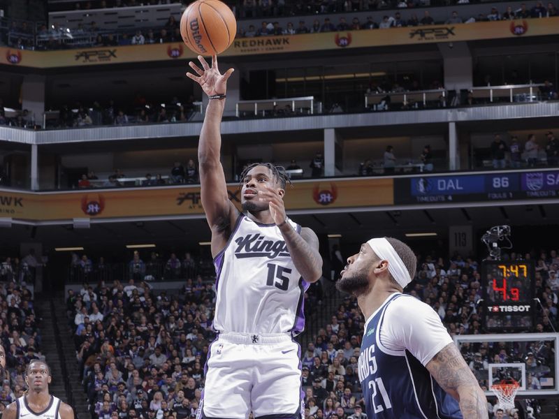 SACRAMENTO, CA - MARCH 29:  Davion Mitchell #15 of the Sacramento Kings goes to the basket during the game on March 29, 2024 at Golden 1 Center in Sacramento, California. NOTE TO USER: User expressly acknowledges and agrees that, by downloading and or using this Photograph, user is consenting to the terms and conditions of the Getty Images License Agreement. Mandatory Copyright Notice: Copyright 2024 NBAE (Photo by Rocky Widner/NBAE via Getty Images)