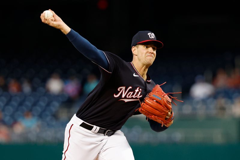 Sep 19, 2023; Washington, District of Columbia, USA; Washington Nationals starting pitcher Jackson Rutledge (79) pitches against the Chicago White Sox during the first inning at Nationals Park. Mandatory Credit: Geoff Burke-USA TODAY Sports