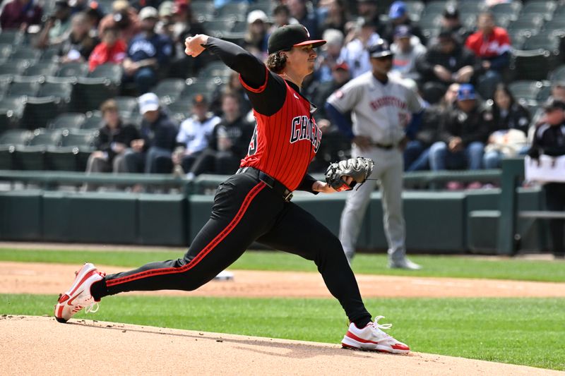 May 3, 2025; Chicago, Illinois, USA;  Chicago White Sox pitcher Davis Martin (65) delivers against the Houston Astros during the first inning at Rate Field. Mandatory Credit: Matt Marton-Imagn Images