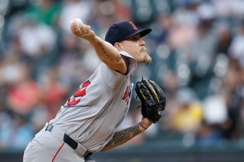 Jun 6, 2024; Chicago, Illinois, USA; Boston Red Sox starting pitcher Tanner Houck (89) delivers a pitch against the Chicago White Sox during the first inning at Guaranteed Rate Field. Mandatory Credit: Kamil Krzaczynski-USA TODAY Sports