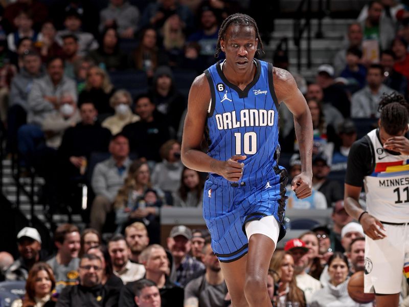 MINNEAPOLIS, MN -  FEBRUARY 3: Bol Bol #10 of the Orlando Magic looks on during the game against the Minnesota Timberwolves on February 3, 2023 at Target Center in Minneapolis, Minnesota. NOTE TO USER: User expressly acknowledges and agrees that, by downloading and or using this Photograph, user is consenting to the terms and conditions of the Getty Images License Agreement. Mandatory Copyright Notice: Copyright 2023 NBAE (Photo by David Sherman/NBAE via Getty Images)