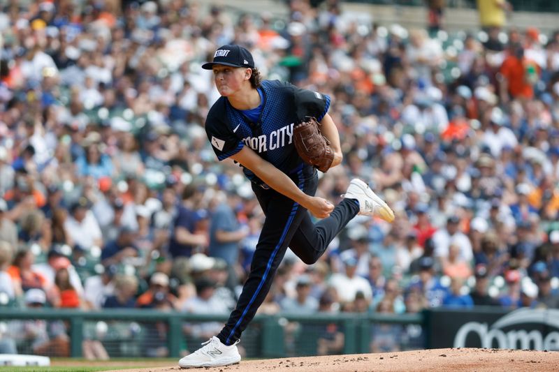 May 25, 2024; Detroit, Michigan, USA; Detroit Tigers starting pitcher Reese Olson (45) pitches in the first inning of the game against the Toronto Blue Jays  at Comerica Park. Mandatory Credit: Brian Bradshaw Sevald-USA TODAY Sports