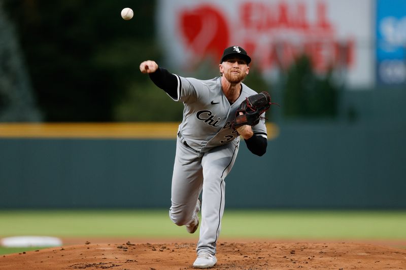 Aug 18, 2023; Denver, Colorado, USA; Chicago White Sox starting pitcher Michael Kopech (34) pitches in the first inning against the Colorado Rockies at Coors Field. Mandatory Credit: Isaiah J. Downing-USA TODAY Sports