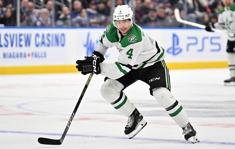 Feb 7, 2024; Toronto, Ontario, CAN; Dallas Stars defenseman Miro Heiskanen (4) pursues the play against the Toronto Maple Leafs in the third period at Scotiabank Arena. Mandatory Credit: Dan Hamilton-USA TODAY Sports