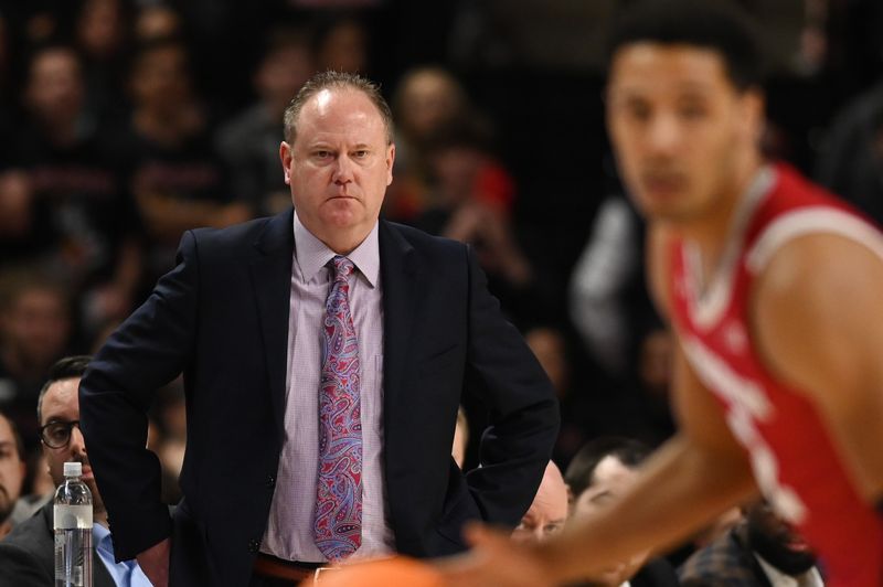 Jan 25, 2023; College Park, Maryland, USA;  Wisconsin Badgers head coach Greg Gard  looks on as  guard Jordan Davis (2) dribbles during the first half against the Maryland Terrapins at Xfinity Center. Mandatory Credit: Tommy Gilligan-USA TODAY Sports