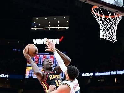 ATLANTA, GA - DECEMBER 11: Clint Capela #15 of the Atlanta Hawks drives to the basket during the game against the Denver Nuggets on December 11, 2023 at State Farm Arena in Atlanta, Georgia.  NOTE TO USER: User expressly acknowledges and agrees that, by downloading and/or using this Photograph, user is consenting to the terms and conditions of the Getty Images License Agreement. Mandatory Copyright Notice: Copyright 2023 NBAE (Photo by Adam Hagy/NBAE via Getty Images)