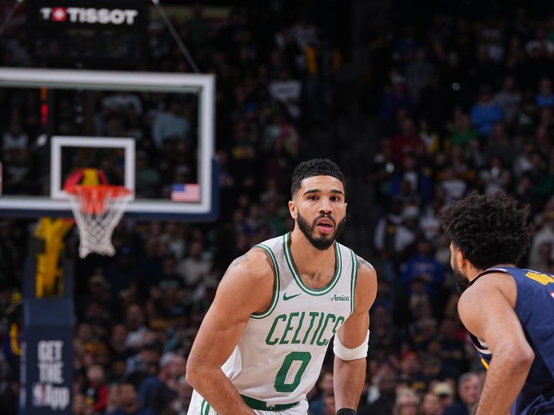 DENVER, CO - JANUARY 7: Jayson Tatum #0 of the Boston Celtics looks to pass the ball during the game against the Denver Nuggets on January 7, 2025 at Ball Arena in Denver, Colorado. NOTE TO USER: User expressly acknowledges and agrees that, by downloading and/or using this Photograph, user is consenting to the terms and conditions of the Getty Images License Agreement. Mandatory Copyright Notice: Copyright 2025 NBAE (Photo by Bart Young/NBAE via Getty Images)