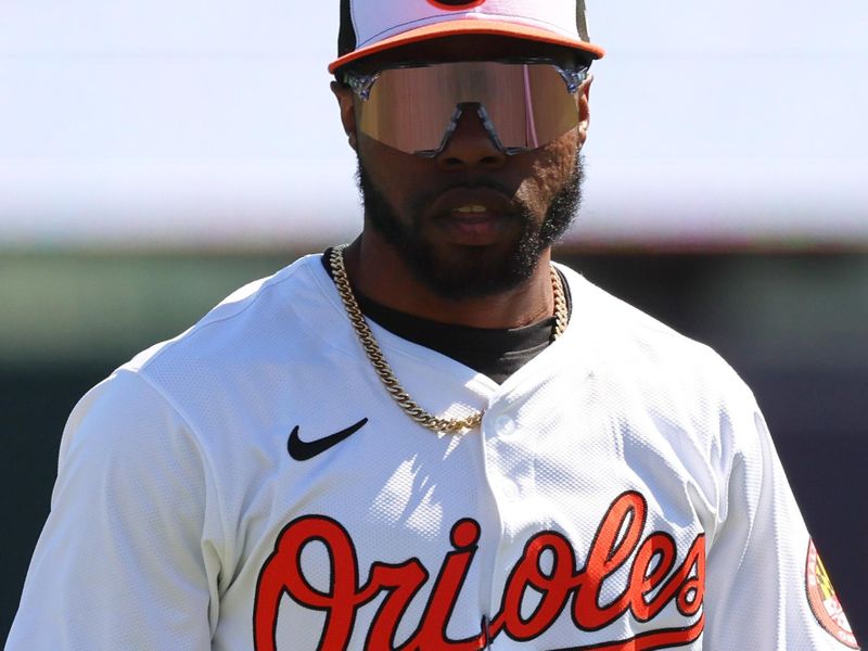 Feb 24, 2024; Sarasota, Florida, USA; Baltimore Orioles center fielder Cedric Mullins (31) before the game against the Boston Red Sox at Ed Smith Stadium. Mandatory Credit: Kim Klement Neitzel-USA TODAY Sports