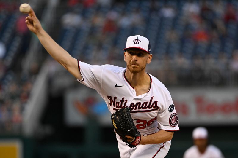 Apr 4, 2023; Washington, District of Columbia, USA; Washington Nationals starting pitcher Chad Kuhl (26) throws to the Tampa Bay Rays during the first inning at Nationals Park. Mandatory Credit: Brad Mills-USA TODAY Sports