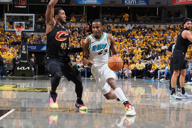 INDIANAPOLIS, IN - MAY 9: Aaron Nesmith #23 of the Indiana Pacers drives to the basket during the game against the Cleveland Cavaliers during Round Two Game Three of the 2025 NBA Playoffs on May 9, 2025 at Gainbridge Fieldhouse in Indianapolis, Indiana. NOTE TO USER: User expressly acknowledges and agrees that, by downloading and or using this Photograph, user is consenting to the terms and conditions of the Getty Images License Agreement. Mandatory Copyright Notice: Copyright 2025 NBAE (Photo by Ron Hoskins/NBAE via Getty Images)