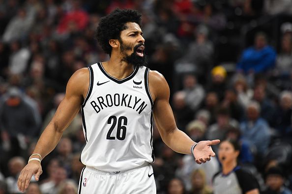 SALT LAKE CITY, UTAH - DECEMBER 18: Spencer Dinwiddie #26 of the Brooklyn Nets reacts during the second half of a game against the Utah Jazz at Delta Center on December 18, 2023 in Salt Lake City, Utah. NOTE TO USER: User expressly acknowledges and agrees that, by downloading and or using this photograph, User is consenting to the terms and conditions of the Getty Images License Agreement. (Photo by Alex Goodlett/Getty Images)