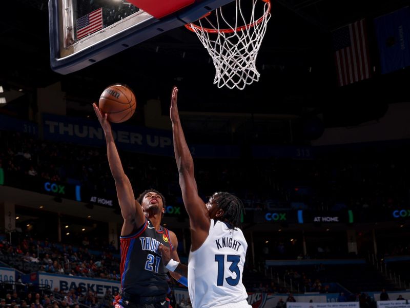 OKLAHOMA CITY, OK - DECEMBER 16: Aaron Wiggins #21 of the Oklahoma City Thunder shoots the ball during the game against the Minnesota Timberwolves on December 16, 2022 at Paycom Arena in Oklahoma City, Oklahoma. NOTE TO USER: User expressly acknowledges and agrees that, by downloading and or using this photograph, User is consenting to the terms and conditions of the Getty Images License Agreement. Mandatory Copyright Notice: Copyright 2022 NBAE (Photo by Zach Beeker/NBAE via Getty Images)