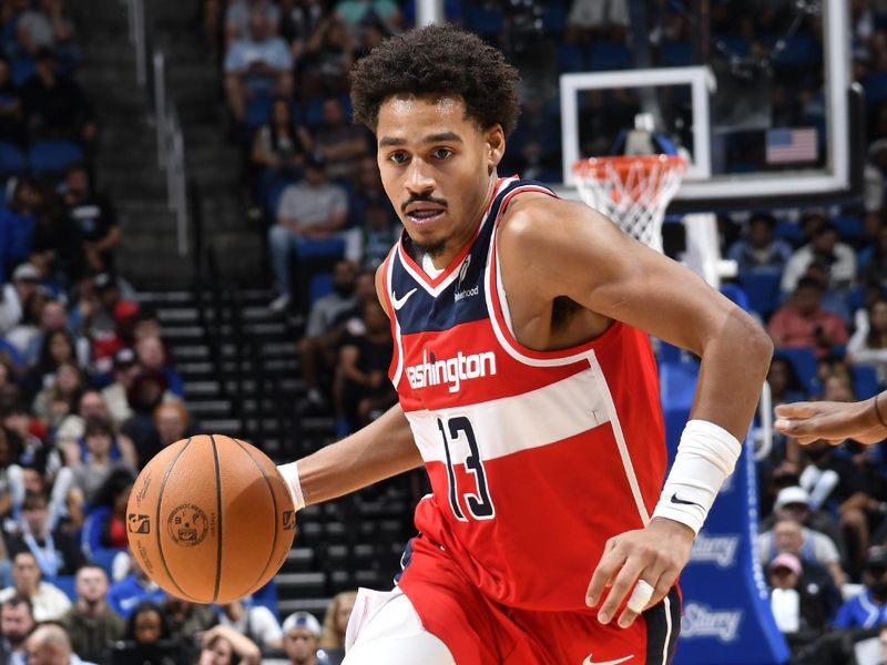 ORLANDO, FL - NOVMEBER 10: Jordan Poole #13 of the Washington Wizards drives to the basket during the game against the Orlando Magic on November 10, 2024 at Kia Center in Orlando, Florida. NOTE TO USER: User expressly acknowledges and agrees that, by downloading and or using this photograph, User is consenting to the terms and conditions of the Getty Images License Agreement. Mandatory Copyright Notice: Copyright 2024 NBAE (Photo by Fernando Medina/NBAE via Getty Images)