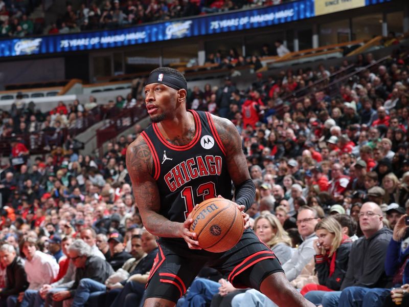 CHICAGO, IL - NOVEMBER 29: Torrey Craig #13 of Chicago Bulls handles the ball during the game against the Boston Celtics during the Emirates NBA Cup game on November 29, 2024 at United Center in Chicago, Illinois. NOTE TO USER: User expressly acknowledges and agrees that, by downloading and or using this photograph, User is consenting to the terms and conditions of the Getty Images License Agreement. Mandatory Copyright Notice: Copyright 2024 NBAE (Photo by Jeff Haynes/NBAE via Getty Images)