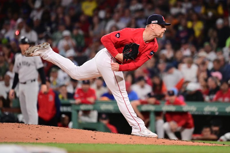 Jun 14, 2024; Boston, Massachusetts, USA; Boston Red Sox pitcher Cam Booser (71) pitches against the New York Yankees during the fifth inning at Fenway Park. Mandatory Credit: Eric Canha-USA TODAY Sports