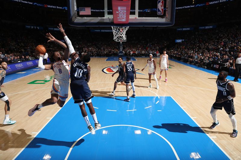 OKLAHOMA CITY, OK - MARCH 14: Jalen Williams #8 of the Oklahoma City Thunder drives to the basket during the game against the Dallas Mavericks on March 13, 2024 at Paycom Arena in Oklahoma City, Oklahoma. NOTE TO USER: User expressly acknowledges and agrees that, by downloading and or using this photograph, User is consenting to the terms and conditions of the Getty Images License Agreement. Mandatory Copyright Notice: Copyright 2024 NBAE (Photo by Zach Beeker/NBAE via Getty Images)