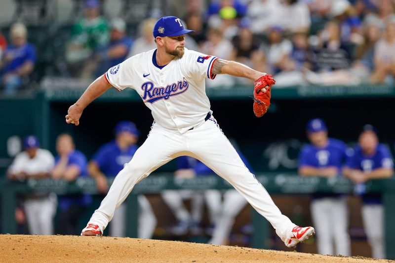 May 15, 2024; Arlington, Texas, USA; Texas Rangers pitcher Kirby Yates (39) throws during the ninth inning against the Cleveland Guardians at Globe Life Field. Mandatory Credit: Andrew Dieb-USA TODAY Sports