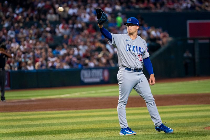 Sep 17, 2023; Phoenix, Arizona, USA; Chicago Cubs pitcher Jordan Wicks (36) on the mound in the second inning against the Arizona Diamondbacks at Chase Field. Mandatory Credit: Allan Henry-USA TODAY Sports
