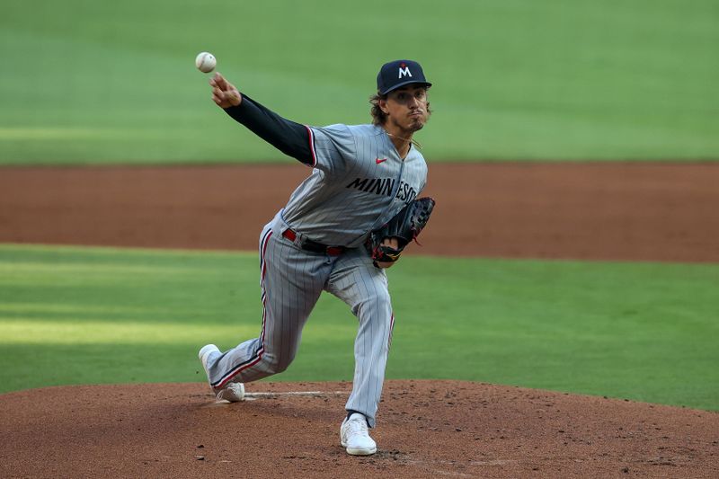 Jun 27, 2023; Atlanta, Georgia, USA; Minnesota Twins starting pitcher Joe Ryan (41) throws against the Atlanta Braves in the first inning at Truist Park. Mandatory Credit: Brett Davis-USA TODAY Sports