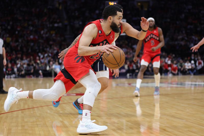 HOUSTON, TEXAS - FEBRUARY 03: Fred VanVleet #23 of the Toronto Raptors controls the ball against the Houston Rockets during the second half at Toyota Center on February 03, 2023 in Houston, Texas. NOTE TO USER: User expressly acknowledges and agrees that, by downloading and or using this photograph, User is consenting to the terms and conditions of the Getty Images License Agreement. (Photo by Carmen Mandato/Getty Images)