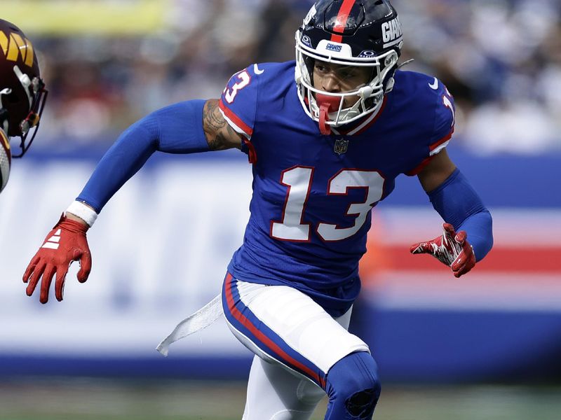 New York Giants tight end Darren Waller (12) in action against the Washington Commanders during an NFL football game Sunday, Oct. 22, 2023, in East Rutherford, N.J. (AP Photo/Adam Hunger)