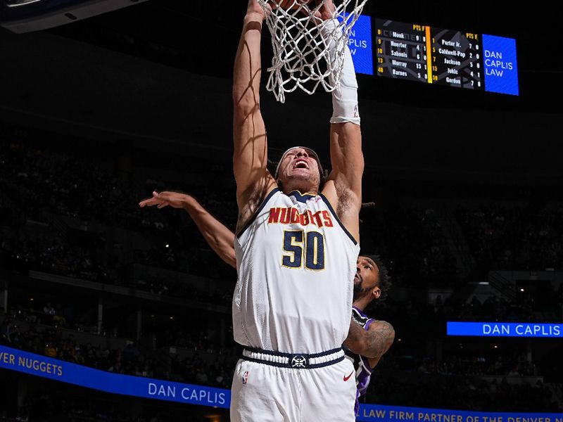 DENVER, CO - FEBRUARY 28: Aaron Gordon #50 of the Denver Nuggets dunks the ball during the game against the Sacramento Kings on February 28, 2024 at the Ball Arena in Denver, Colorado. NOTE TO USER: User expressly acknowledges and agrees that, by downloading and/or using this Photograph, user is consenting to the terms and conditions of the Getty Images License Agreement. Mandatory Copyright Notice: Copyright 2024 NBAE (Photo by Garrett Ellwood/NBAE via Getty Images)