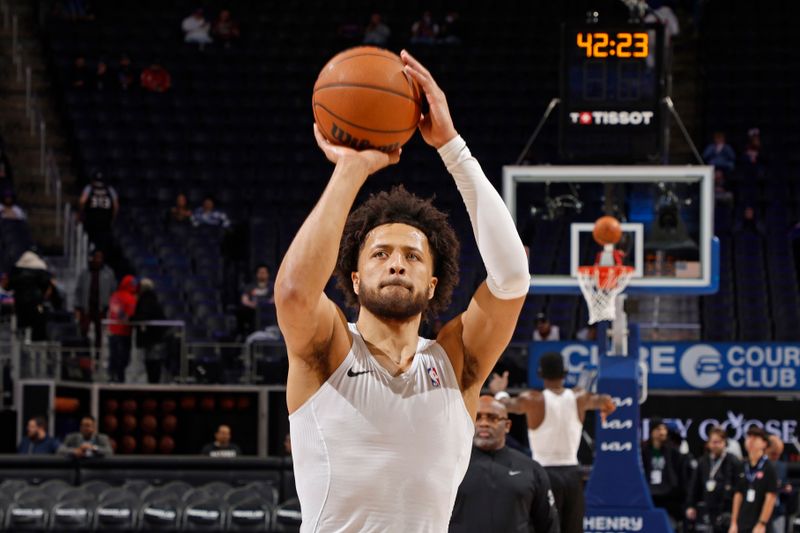 DETROIT, MI - JANUARY 06: Cade Cunningham #2 of the Detroit Pistons warms up before the game against the Portland Trail Blazers on January 06, 2025 at Little Caesars Arena in Detroit, Michigan. NOTE TO USER: User expressly acknowledges and agrees that, by downloading and/or using this photograph, User is consenting to the terms and conditions of the Getty Images License Agreement. Mandatory Copyright Notice: Copyright 2024 NBAE (Photo by Brian Sevald/NBAE via Getty Images)