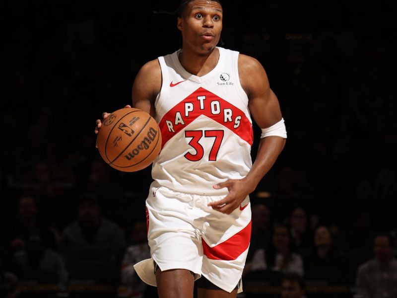 WASHINGTON, DC -? MARCH 23:  Jahmi'us Ramsey #37 of the Toronto Raptors handles the ball during the game  on March 23, 2024 at Capital One Arena in Washington, DC. NOTE TO USER: User expressly acknowledges and agrees that, by downloading and or using this Photograph, user is consenting to the terms and conditions of the Getty Images License Agreement. Mandatory Copyright Notice: Copyright 2024 NBAE (Photo by Stephen Gosling/NBAE via Getty Images)