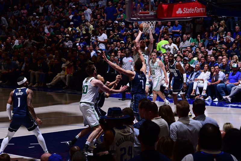 DALLAS, TX - JUNE 14: Svi Mykhailiuk #50 of the Boston Celtics shoots the ball during the game against the Dallas Mavericks during Game 4 of the 2024 NBA Finals on June 14, 2024 at the American Airlines Center in Dallas, Texas. NOTE TO USER: User expressly acknowledges and agrees that, by downloading and or using this photograph, User is consenting to the terms and conditions of the Getty Images License Agreement. Mandatory Copyright Notice: Copyright 2024 NBAE (Photo by Garrett Ellwood/NBAE via Getty Images)