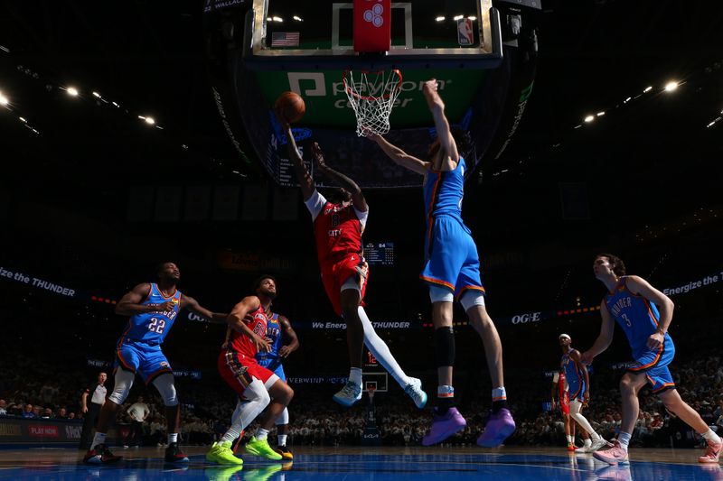 OKLAHOMA CITY, OK - APRIL 24: Naji Marshall #8 of the New Orleans Pelicans drives to the basket during the game against the Oklahoma City Thunder during Round 1 Game 2 of the 2024 NBA Playoffs on April 24, 2024 at Paycom Arena in Oklahoma City, Oklahoma. NOTE TO USER: User expressly acknowledges and agrees that, by downloading and or using this photograph, User is consenting to the terms and conditions of the Getty Images License Agreement. Mandatory Copyright Notice: Copyright 2024 NBAE (Photo by Zach Beeker/NBAE via Getty Images)