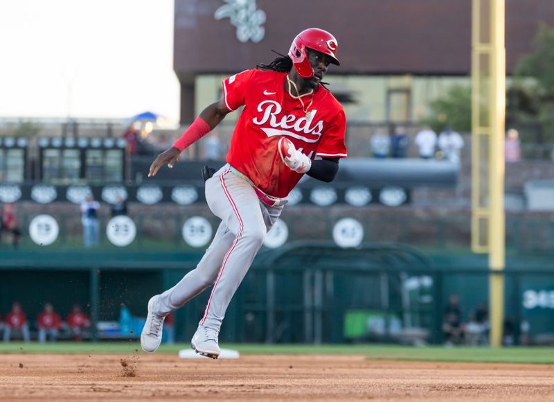 Mar 4, 2025; Phoenix, Arizona, USA; Cincinnati Reds shortstop Elly De La Cruz against the Los Angeles Dodgers during a spring training game at Camelback Ranch-Glendale. Mandatory Credit: Mark J. Rebilas-Imagn Images