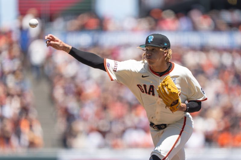 Jun 16, 2024; San Francisco, California, USA;  San Francisco Giants pitcher Spencer Bivens (75) pitches during the third inning against the Los Angeles Angels at Oracle Park. Mandatory Credit: Stan Szeto-USA TODAY Sports